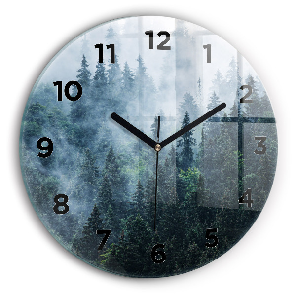 Round glass clock Misty Mountain Landscape