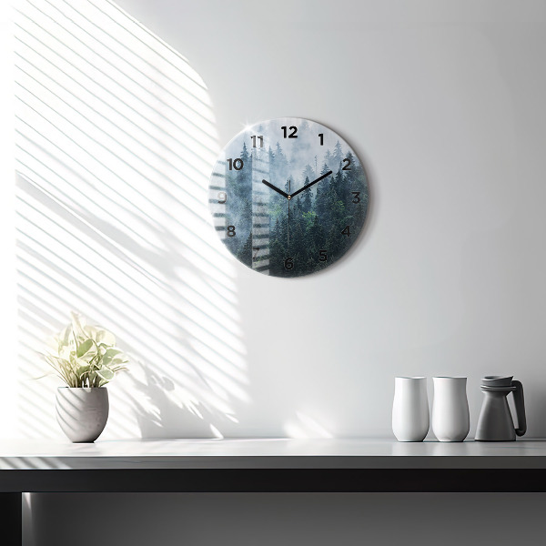 Round glass clock Misty Mountain Landscape