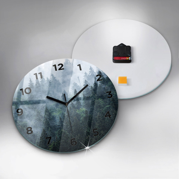 Round glass clock Misty Mountain Landscape
