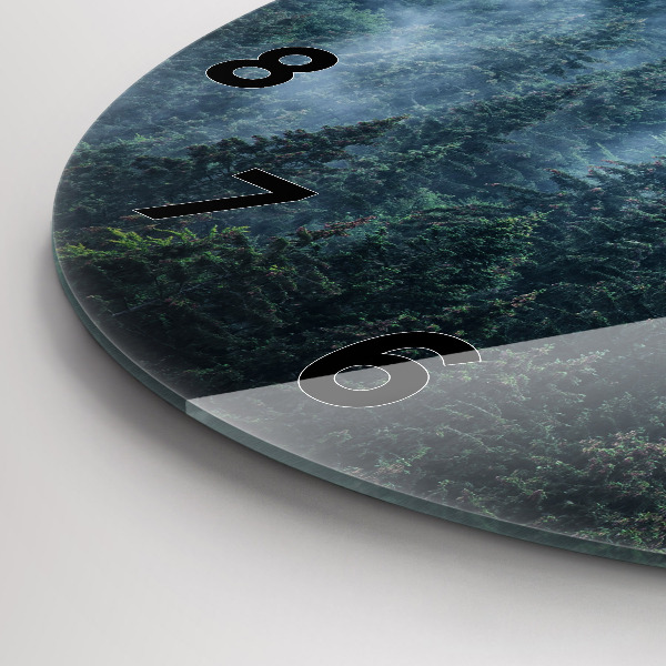 Round glass clock Misty Mountain Landscape