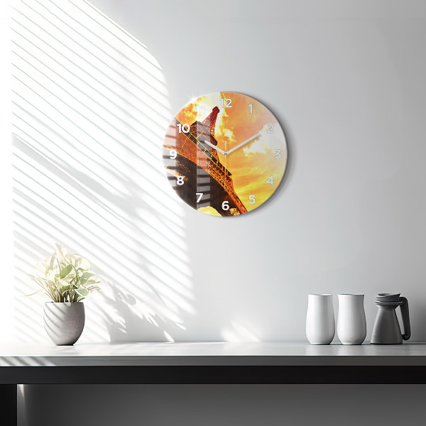 Round glass clock The Eiffel Tower in Paris