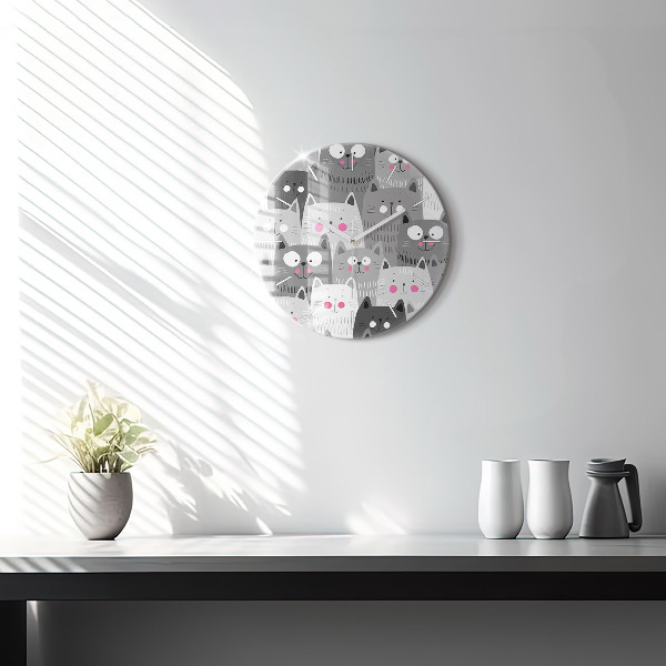 Round glass clock Pattern with cats