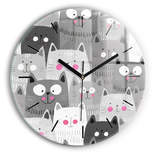 Round glass clock Pattern with cats