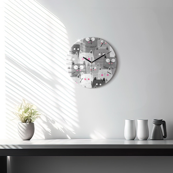 Round glass clock Pattern with cats