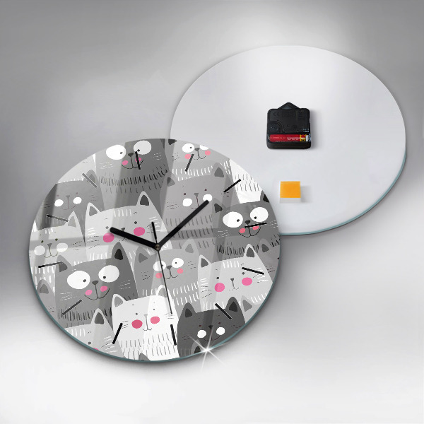 Round glass clock Pattern with cats