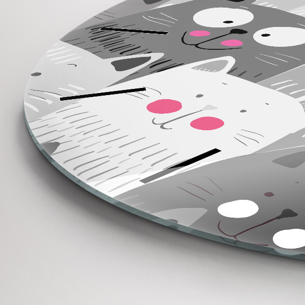Round glass clock Pattern with cats