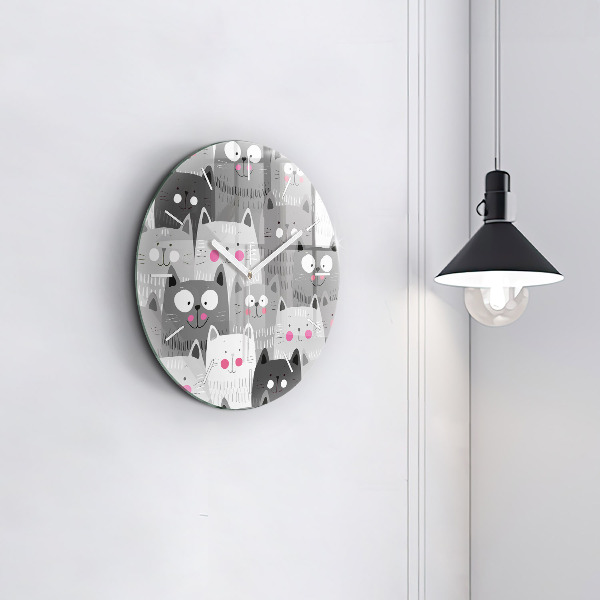 Round glass clock Pattern with cats