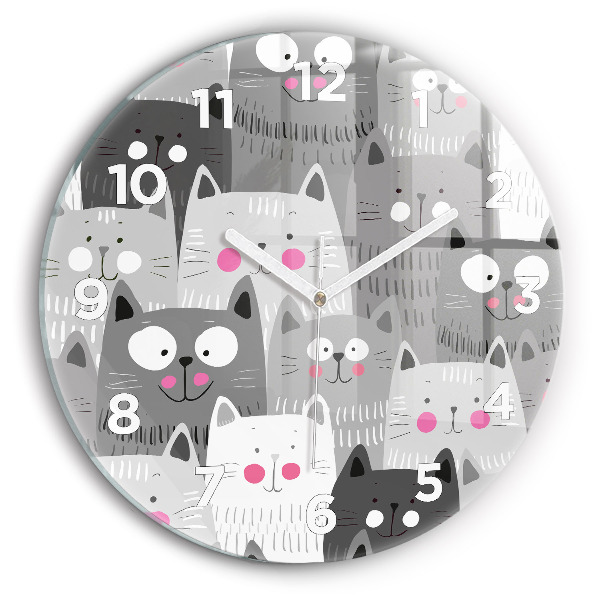 Round glass clock Pattern with cats