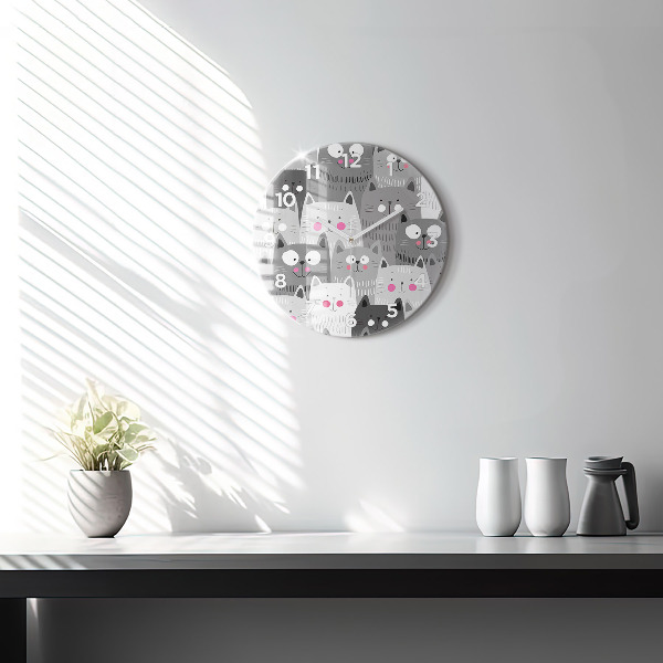 Round glass clock Pattern with cats