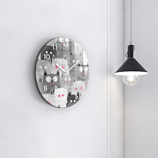 Round glass clock Pattern with cats