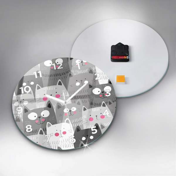 Round glass clock Pattern with cats