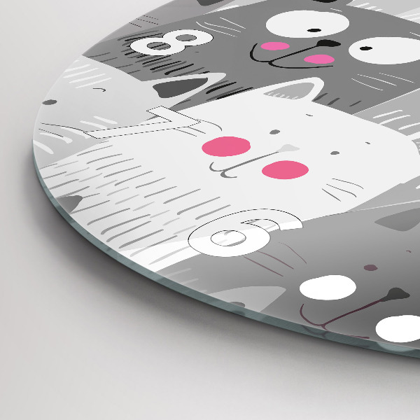 Round glass clock Pattern with cats