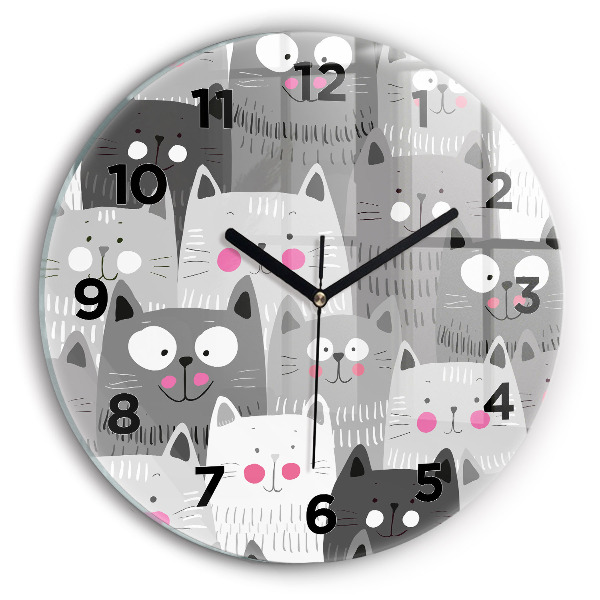Round glass clock Pattern with cats