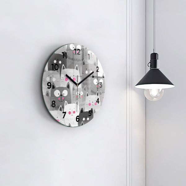 Round glass clock Pattern with cats