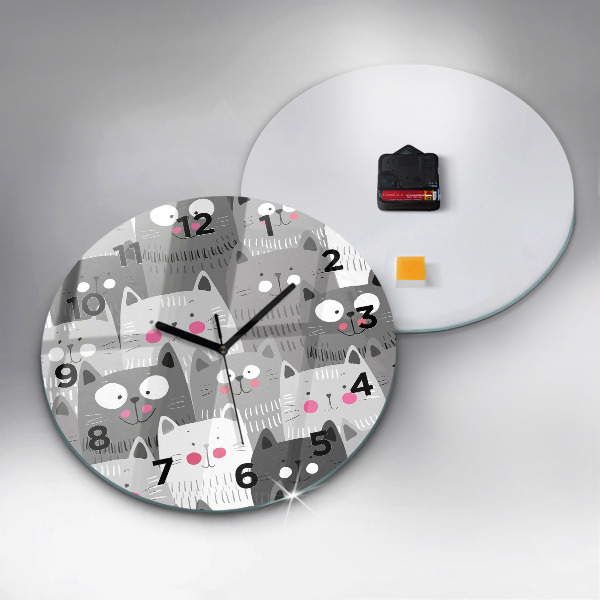 Round glass clock Pattern with cats