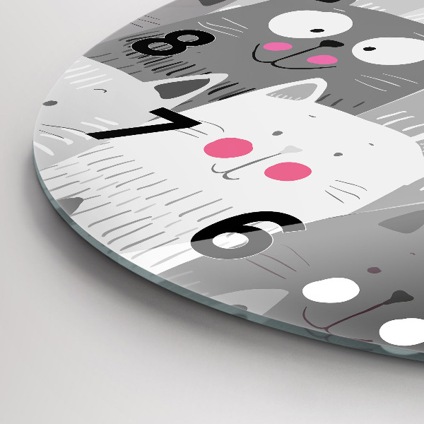 Round glass clock Pattern with cats