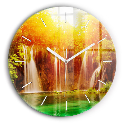 Round glass clock View of the waterfall