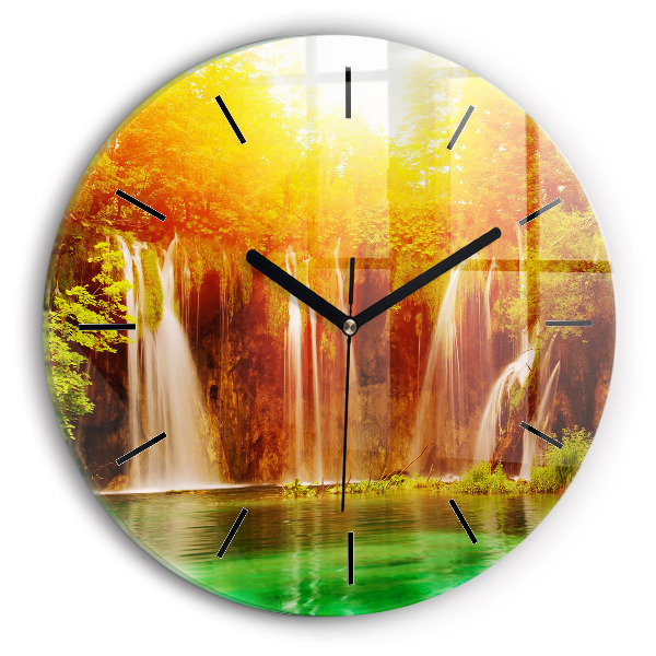 Round glass clock View of the waterfall