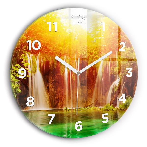 Round glass clock View of the waterfall