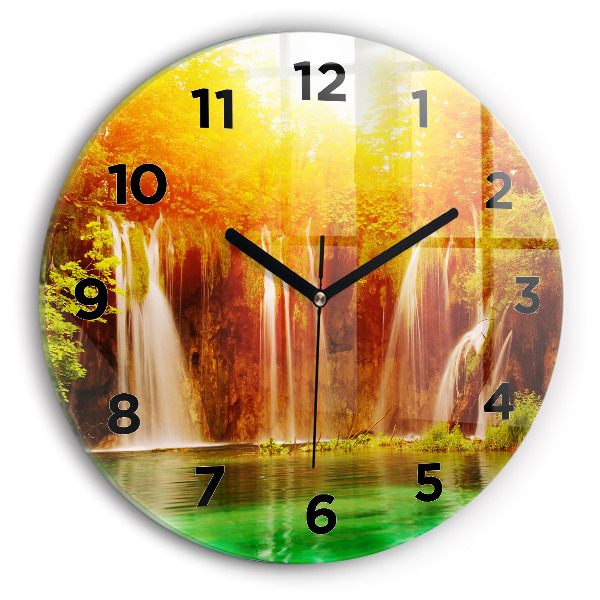 Round glass clock View of the waterfall