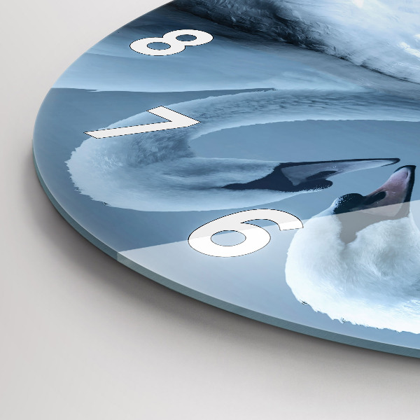 Round glass clock Swans in the heart