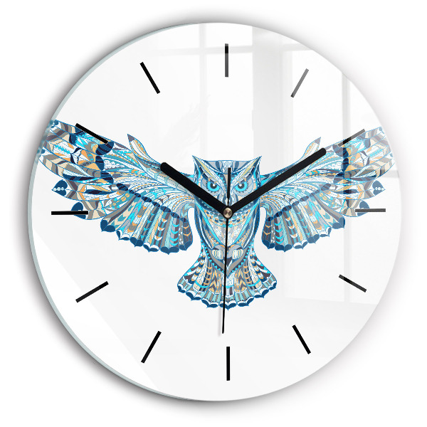 Round glass clock Owl in flight