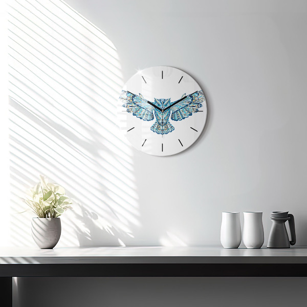 Round glass clock Owl in flight