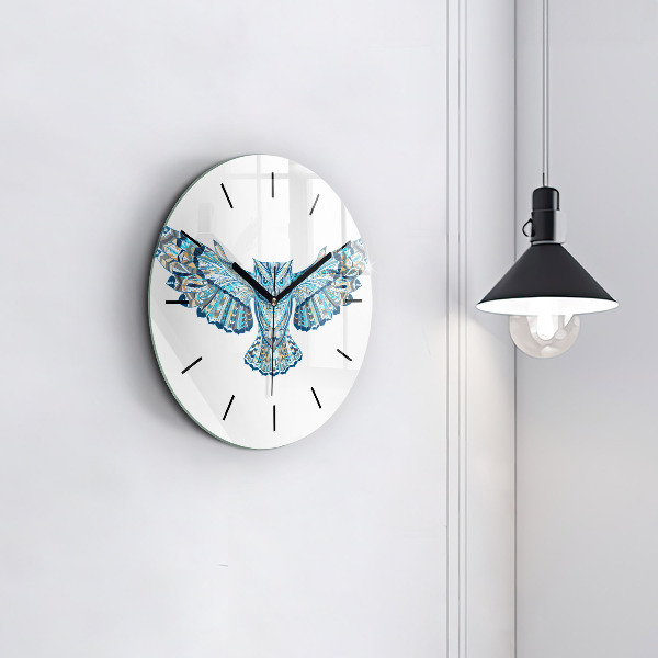 Round glass clock Owl in flight