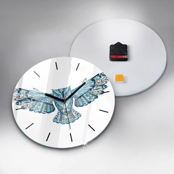 Round glass clock Owl in flight