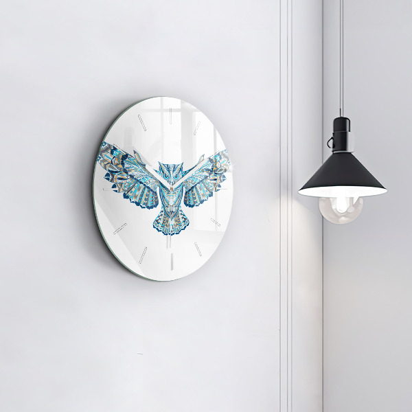 Round glass clock Owl in flight