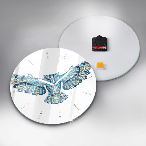 Round glass clock Owl in flight