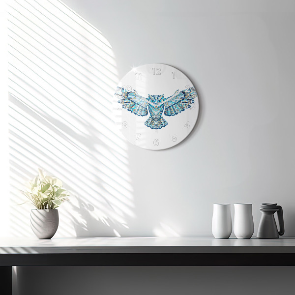 Round glass clock Owl in flight
