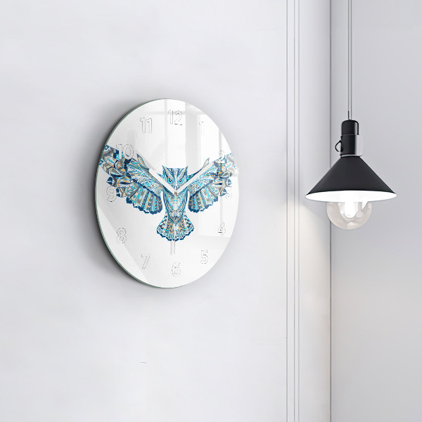 Round glass clock Owl in flight