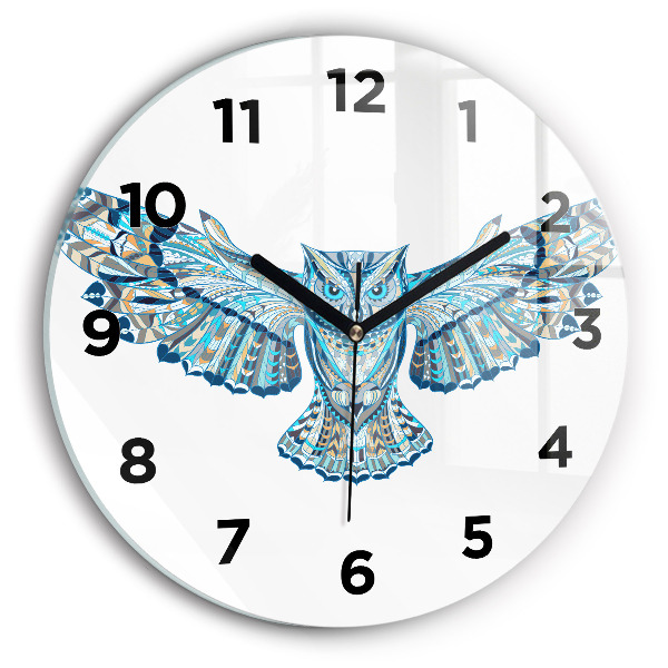 Round glass clock Owl in flight