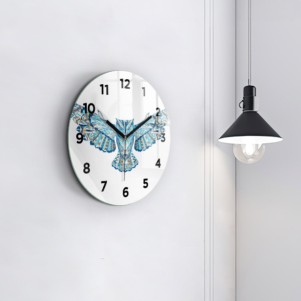 Round glass clock Owl in flight