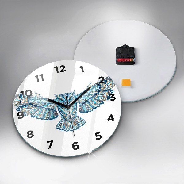 Round glass clock Owl in flight