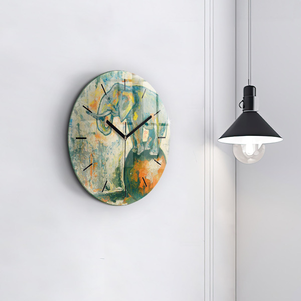 Round glass clock Painted elephant posture