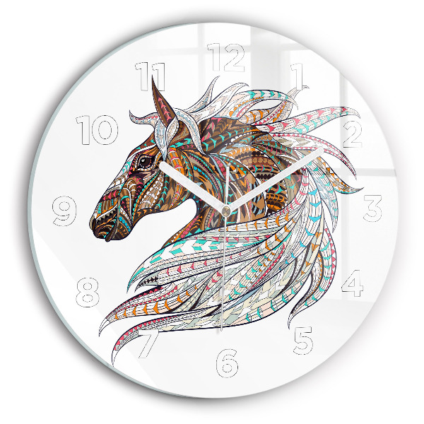 Round glass clock Horse illustration
