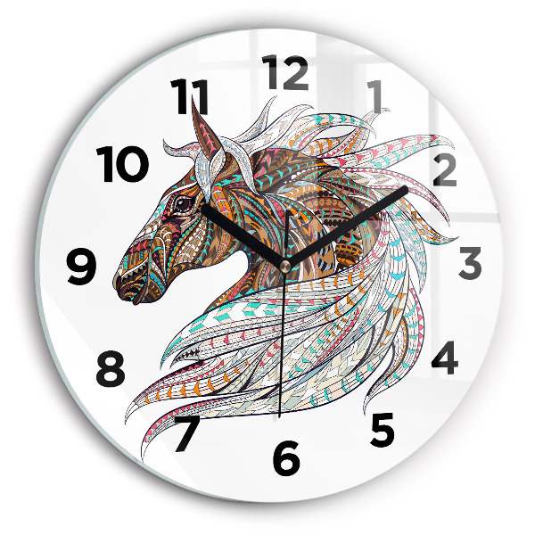 Round glass clock Horse illustration