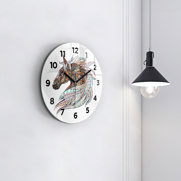 Round glass clock Horse illustration