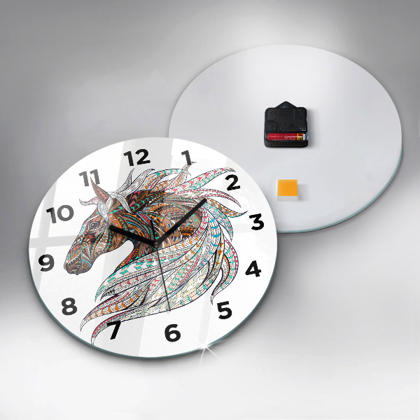 Round glass clock Horse illustration