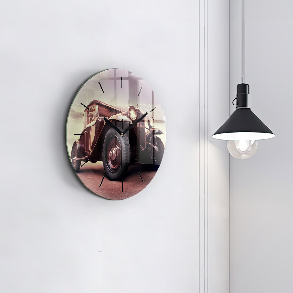 Round glass clock Vintage car