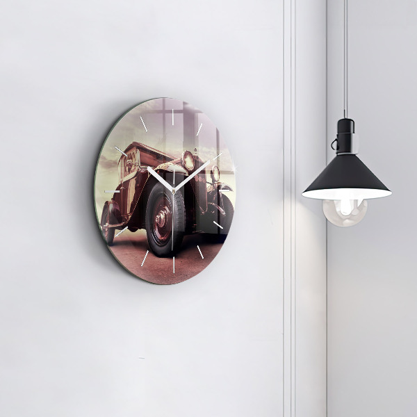 Round glass clock Vintage car
