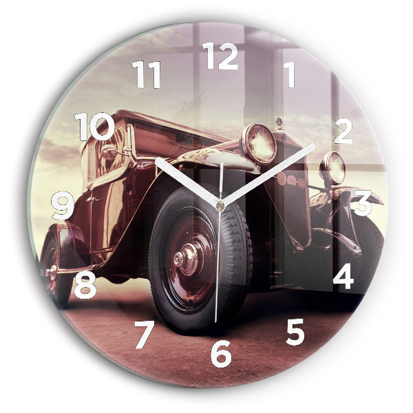 Round glass clock Vintage car