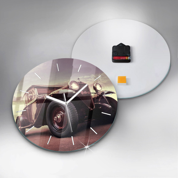 Round glass clock Vintage car