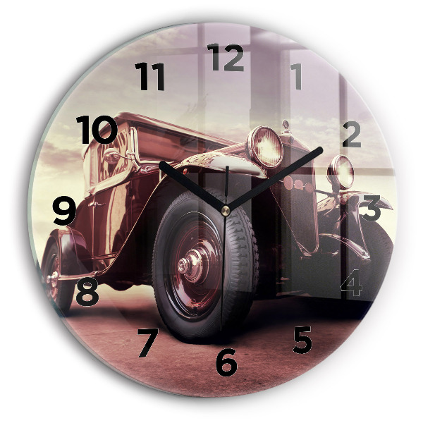 Round glass clock Vintage car