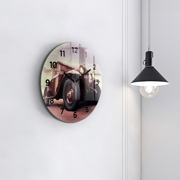 Round glass clock Vintage car