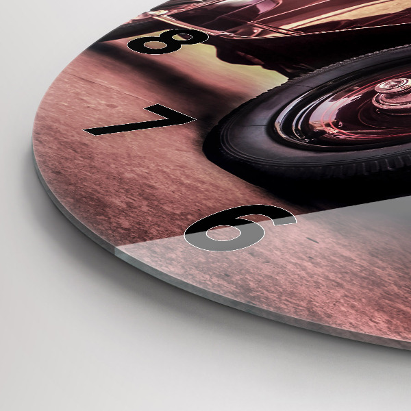 Round glass clock Vintage car