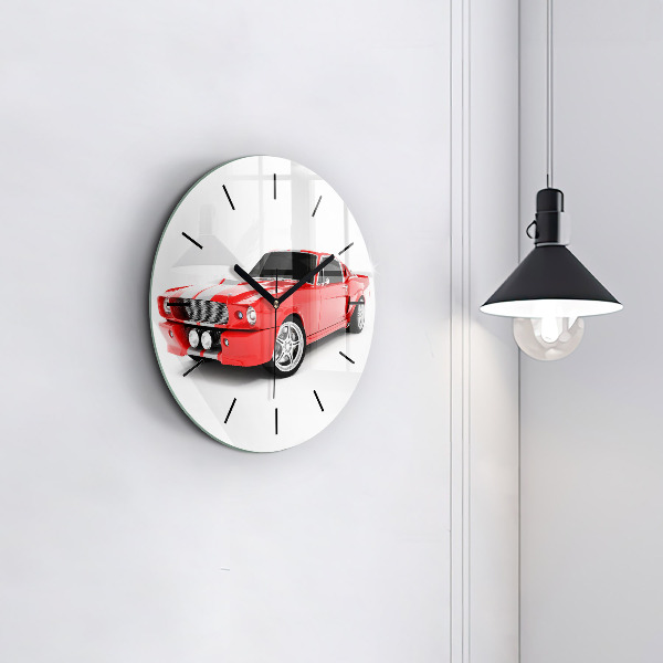 Round glass clock Sports car