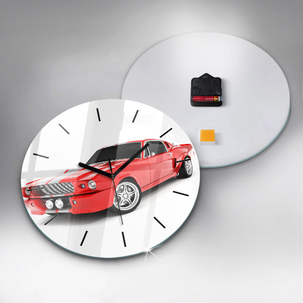 Round glass clock Sports car